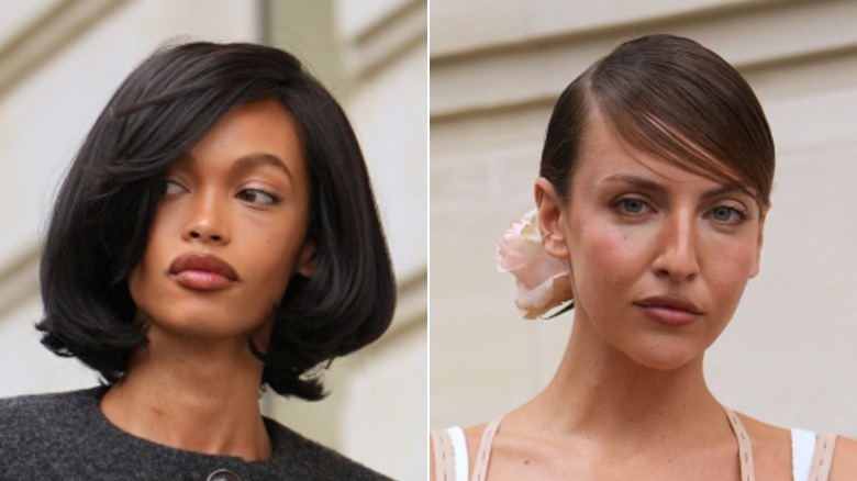 Two women with deep side parts