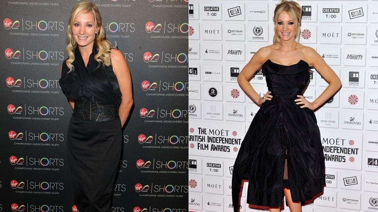 (L) Joanne Froggatt wearing a black dress to the 2009 Virgin Media Shorts Awards; (R) Joanne Froggatt wearing a black dress to the 2010 Moët British Independent Film Awards