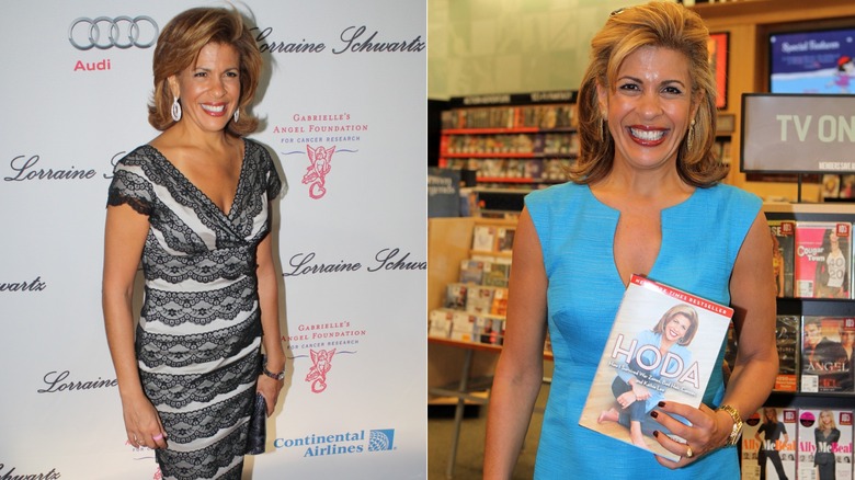 Hoda Kotb in 2009 and 2010 on the red carpet and in a bookstore.