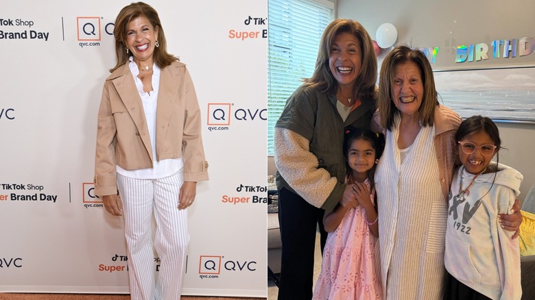 Hoda Kotb in 2025 in front of a media wall and with her family.