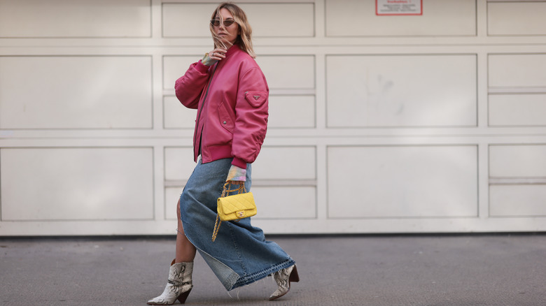 Pink jacket denim maxi skirt