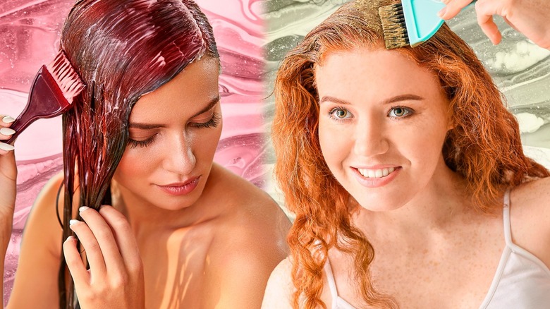 women applying hair dye