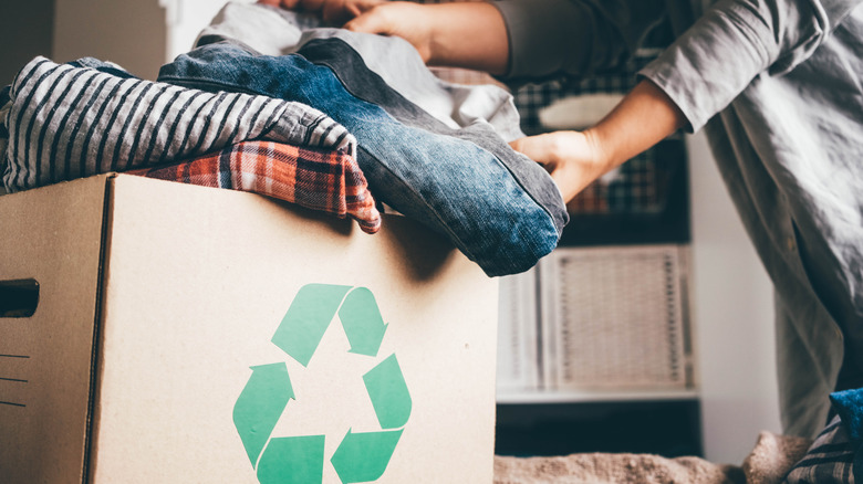 recycling box with folded clothes