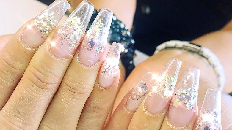 Shattered Glass Fake Nails Opal Stiletto False Nails Iridescent Pink - Etsy  Hong Kong