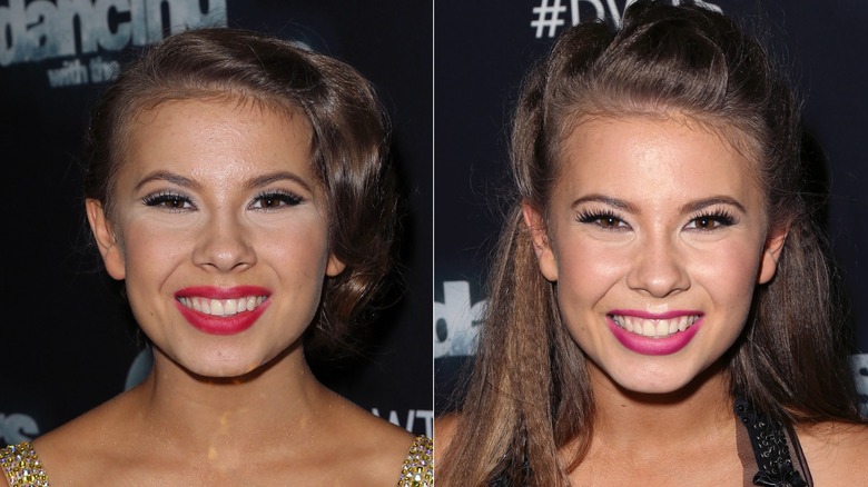 Side-by-side pictures of Bindi Irwin's professional hairstyles on "Dancing With the Stars"