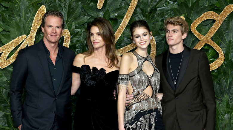 ﻿Cindy ﻿Crawford poses for a picture with her husband ﻿Rande Gerber and their kids ﻿Kaia Gerber and Presley Gerber at ﻿The Fashion Awards at Royal Albert Hall