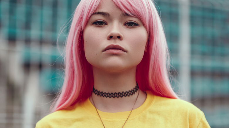 Woman wearing black choker