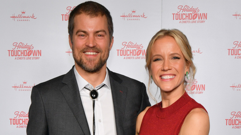 Jessy Schram with husband Sterling Taylor for Hallmark