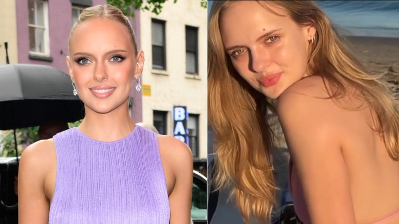 Left: Jessica Belkin in June 2026. Right: Jessica Belkin without makeup and at the beach in January 2026