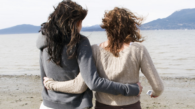 Close friends walking on beach