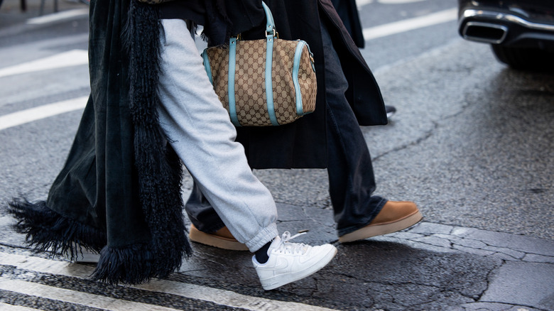 White sneakers and slippers