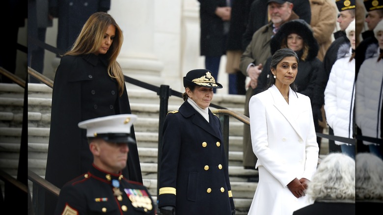 Usha Vance and Melania Trump at the Arlington cemetery in Washington D.C.