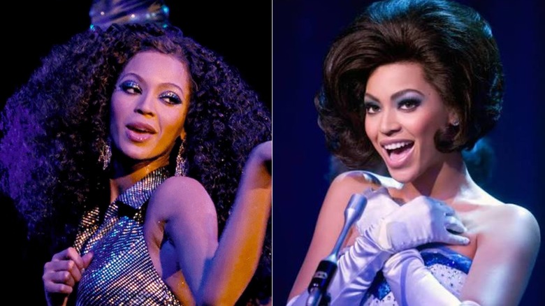 Beyonce in "Dreamgirls" in two different moments of the film