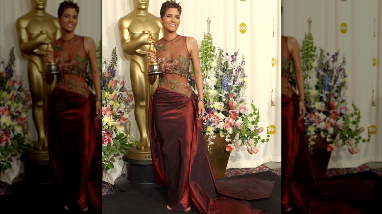 Halle Berry with her best actress award in the press room of the 74th annual Academy Awards in Hollywood in March 2002