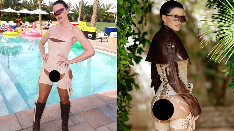 Julia Fox wearing a revealing corset outfit at Coachella in 2025