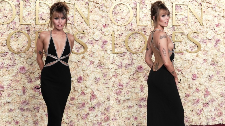 Miley Cyrus poses for photos at the 2025 Golden Globes