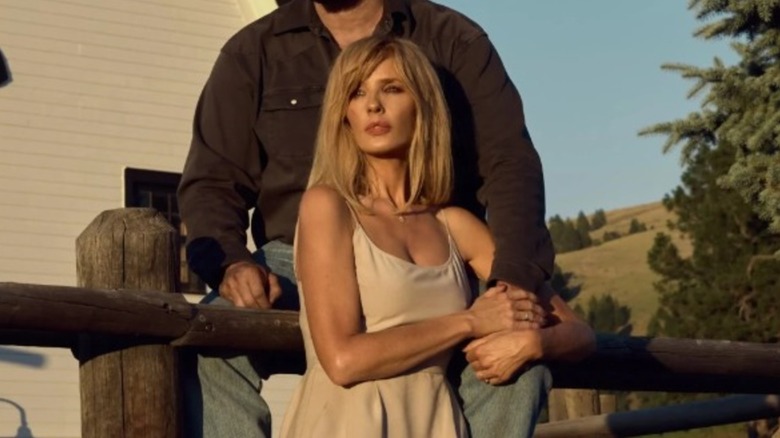 Beth Dutton in an ivory dress on Yellowstone