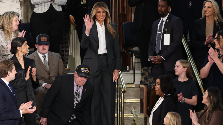 Melania Trump wearing a plain pantsuit at the 2026 State of the Union