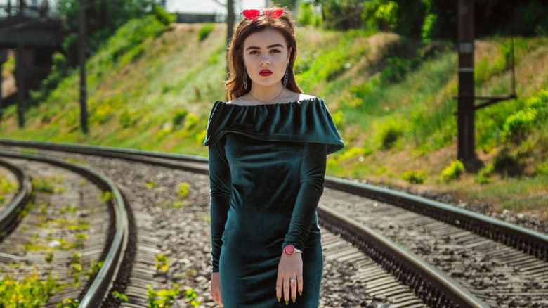 woman in green dress