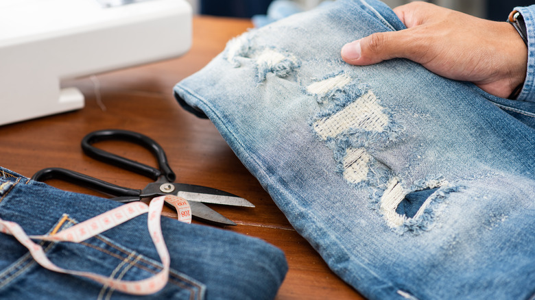 denim with fraying parts