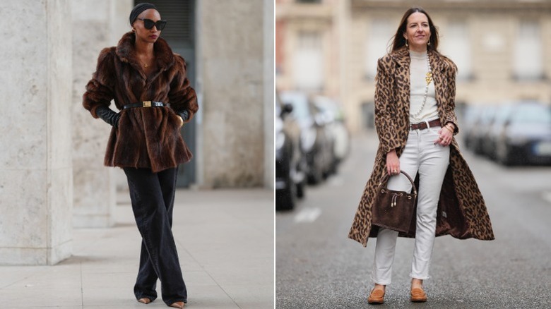 Two women wearing elegant outfits with jeans