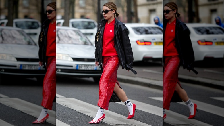woman wearing red