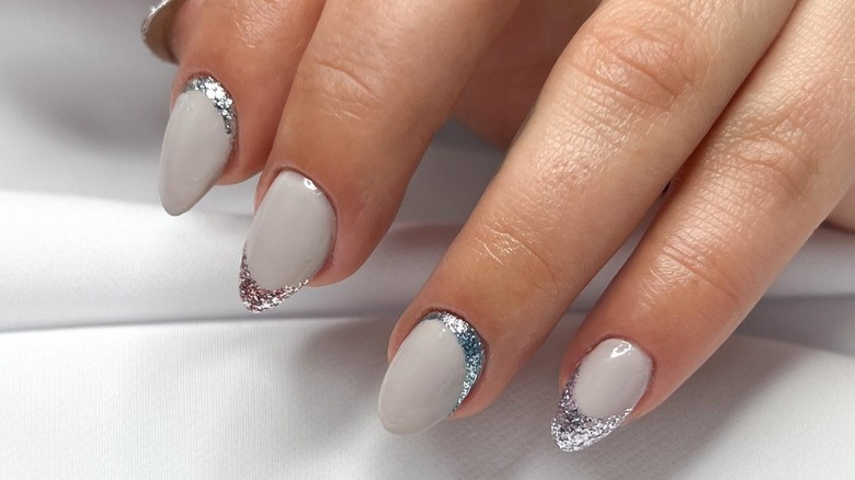 French manicure with glitter tips