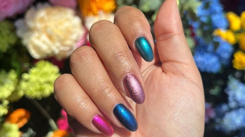 rainbow chrome manicure