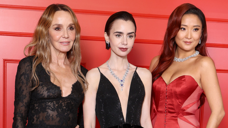 Philippine Leroy-Beaulieu, Lily Collins, and Ashley Park in 2025