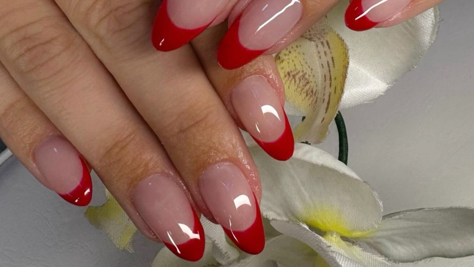 Short Red Nails with French Twist