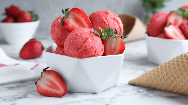 strawberry sorbet with mint