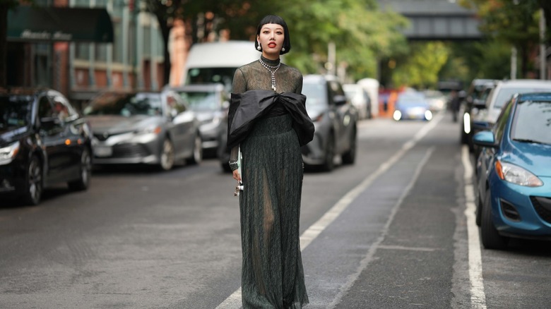 woman wearing semi-sheer dress