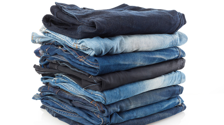 A pile of folded jeans 