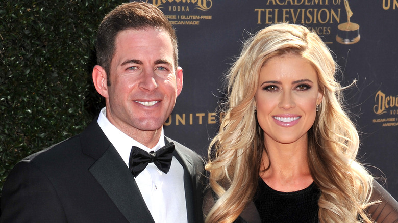 Christina and Tarek in matching black outfits posing for a photo during the 44th Annual Daytime Emmy Awards