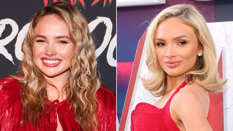 Natalie Alyn Lind promotes her acting projects wearing red dresses