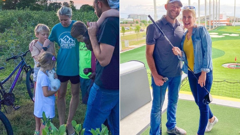 Jenny Marrs with her family, and golfing with husband Dave