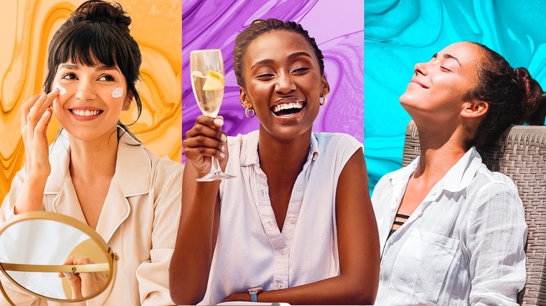 three women enjoying summer activities