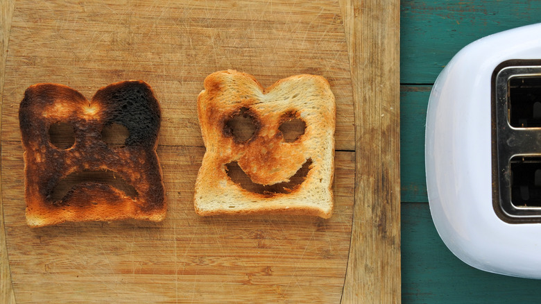 two toast pieces with faces