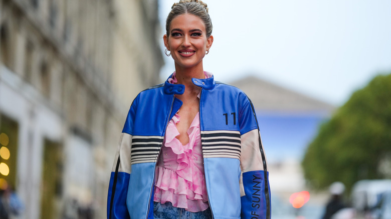 woman in biker jacket