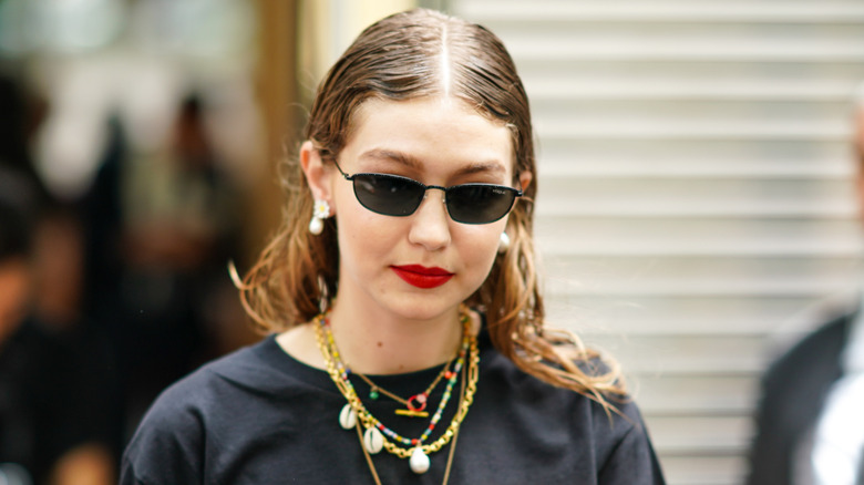 Gigi Hadid wears shell necklace