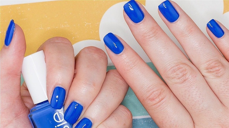 close up of cobalt blue nails