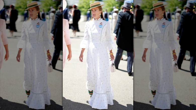 Alizee Thevenet at Royal Ascot 2026 on a white dress