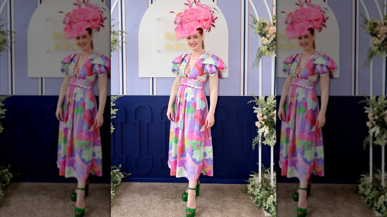 Camilla Kerslake in a flowery dress and pink hatinator at Royal Ascot 2026.