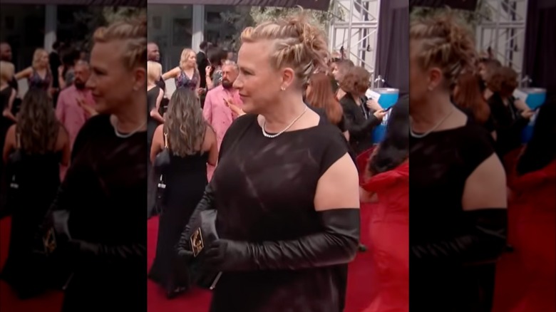 Patricia Arquette is interviewed on the red carpet