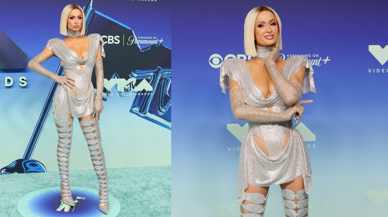 Paris Hilton wearing a bad looking outfit at the 2026 VMAs