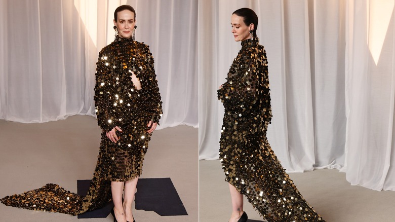 Sarah Paulson wearing a sequined dress at the 2026 Academy Museum Gala