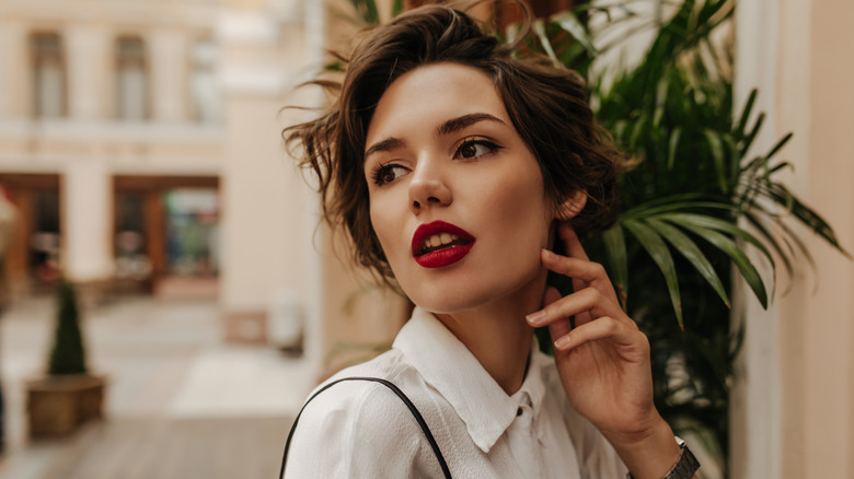 red lipstick on a woman