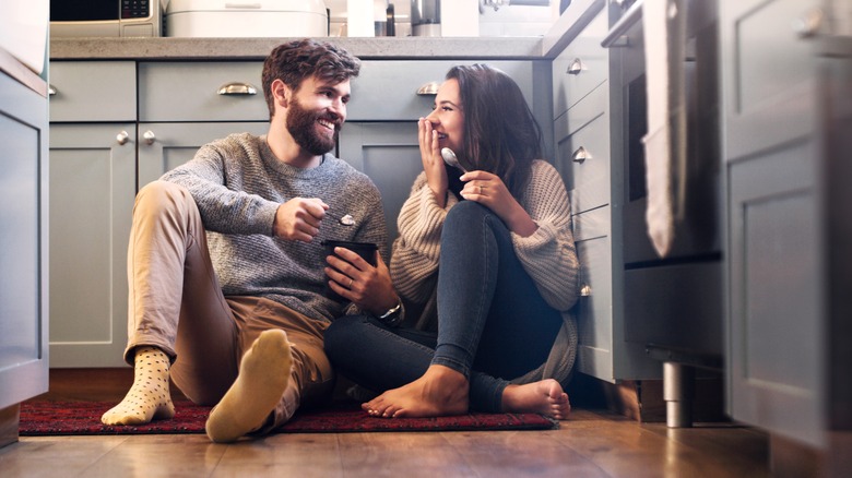 Couple eating ice cream together