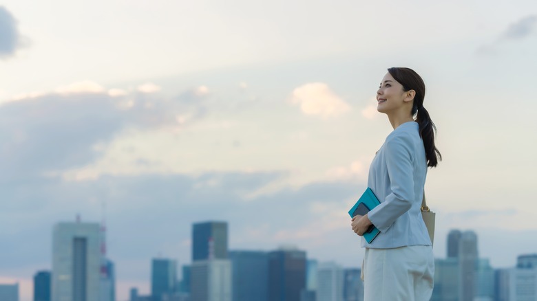 woman standing in city