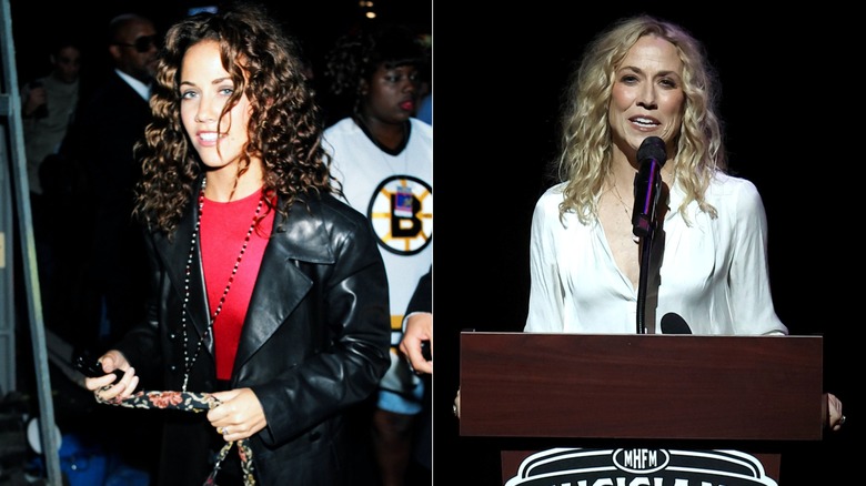 Side by side: Sheryl Crow posing in 1994 and on stage in 2026